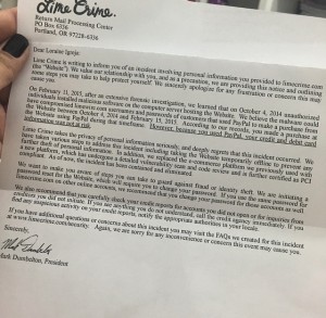 One of the many letters sent to Lime Crime customers.